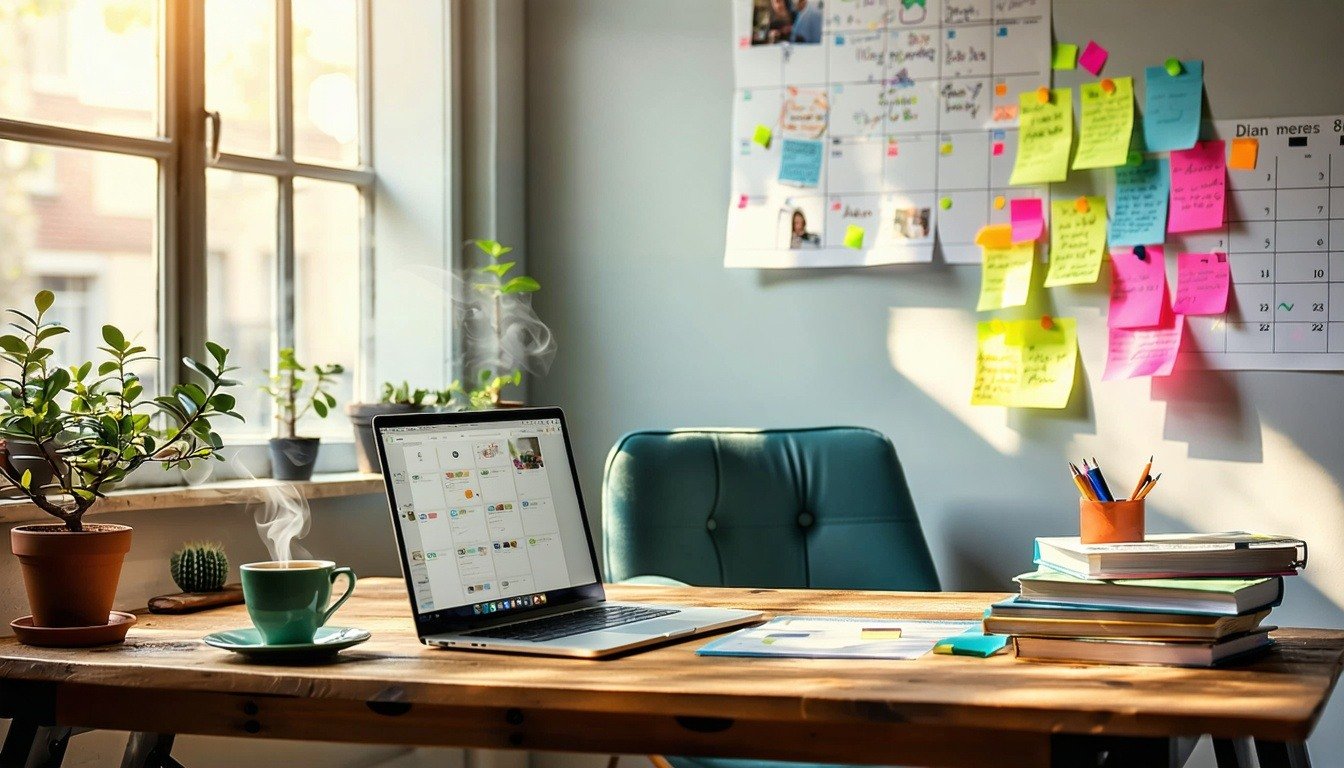 Desk with a laptop